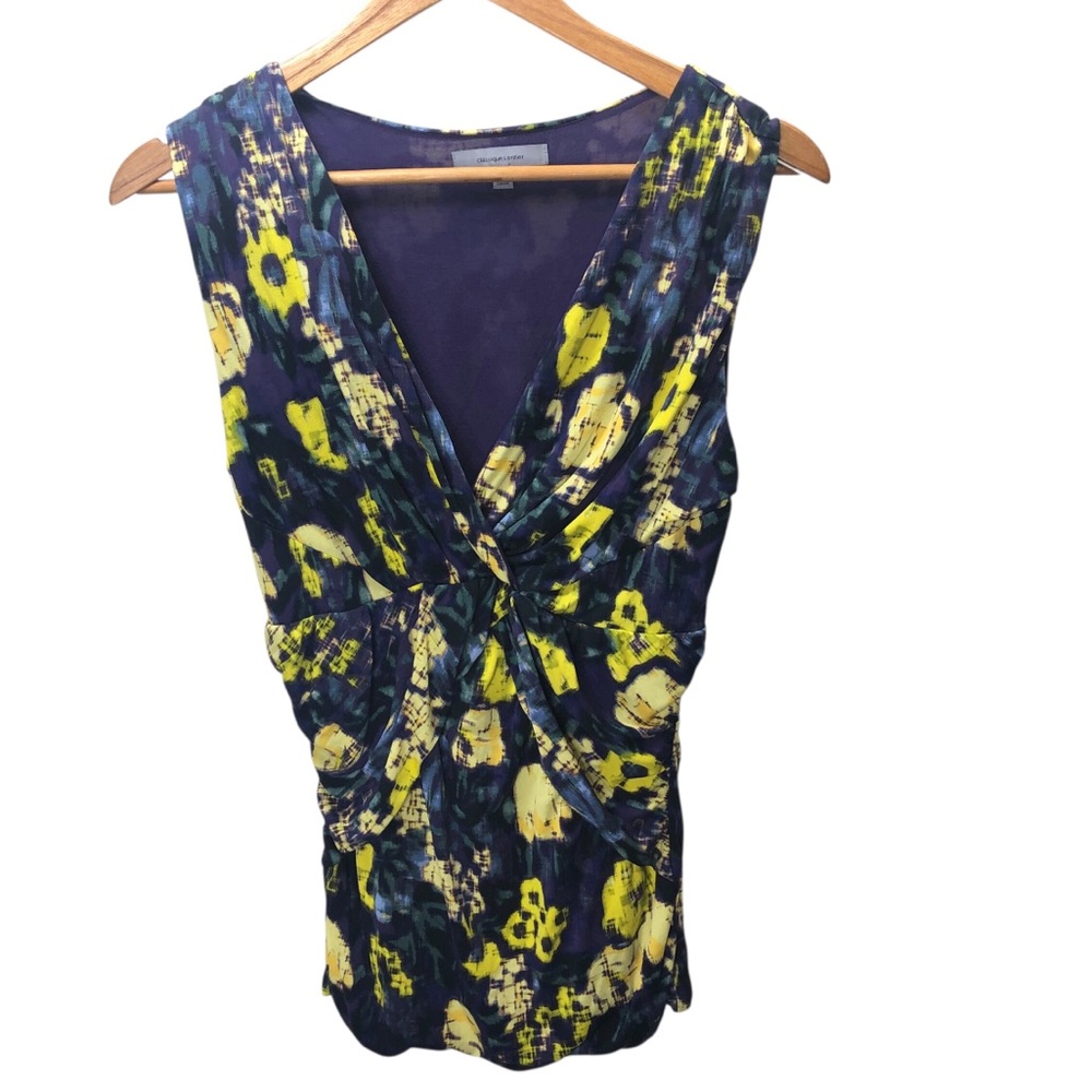Classiques Entier Sz M Silk Blend Blouse Top Colorful Sleeveless Ruched Babydoll - Picture 5 of 10